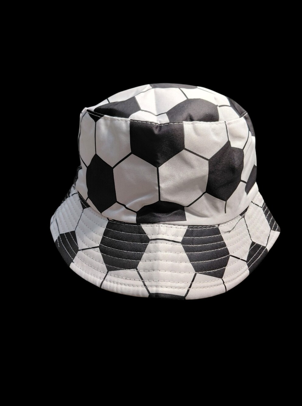Black & White Soccer Ball Pattern Reversible Bucket Hat Unisex 22"/23" - Picture 7 of 7